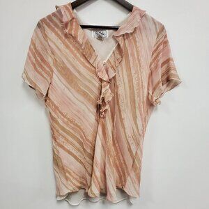 Bob Mackie Womens Artsy Silk Beaded Ruffle Top Size 18W‎ Pink Fairy Feminine